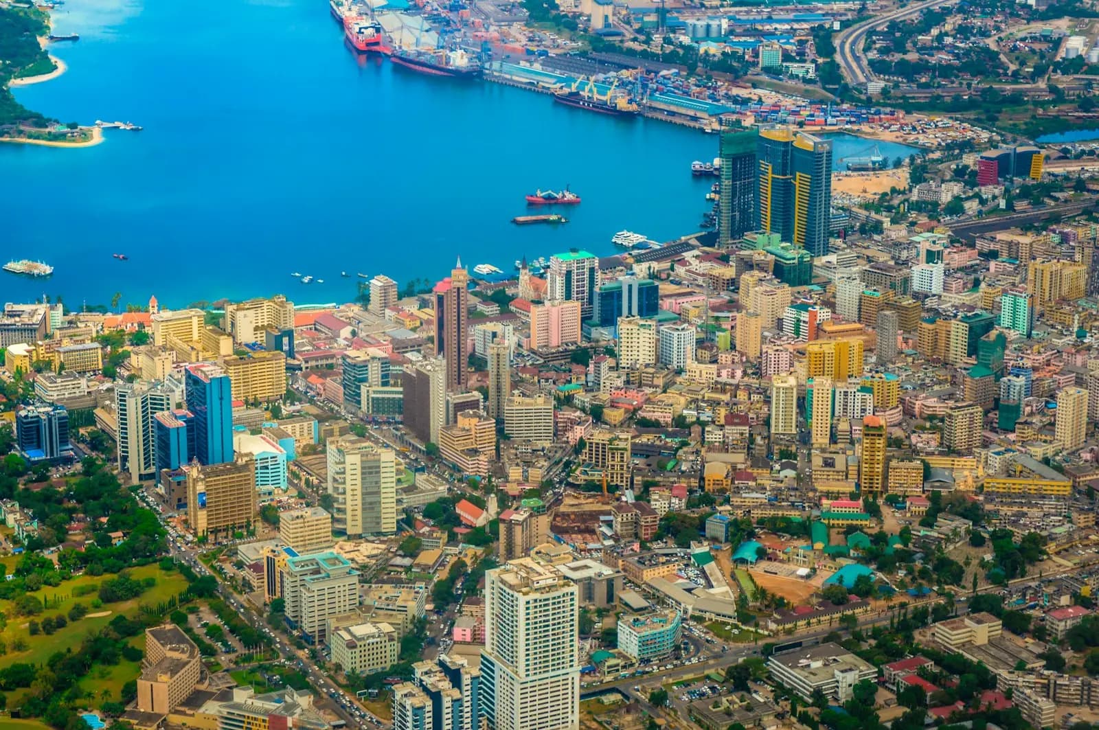 Aerial view of the Dar es Salaam waterfront, Tanzania