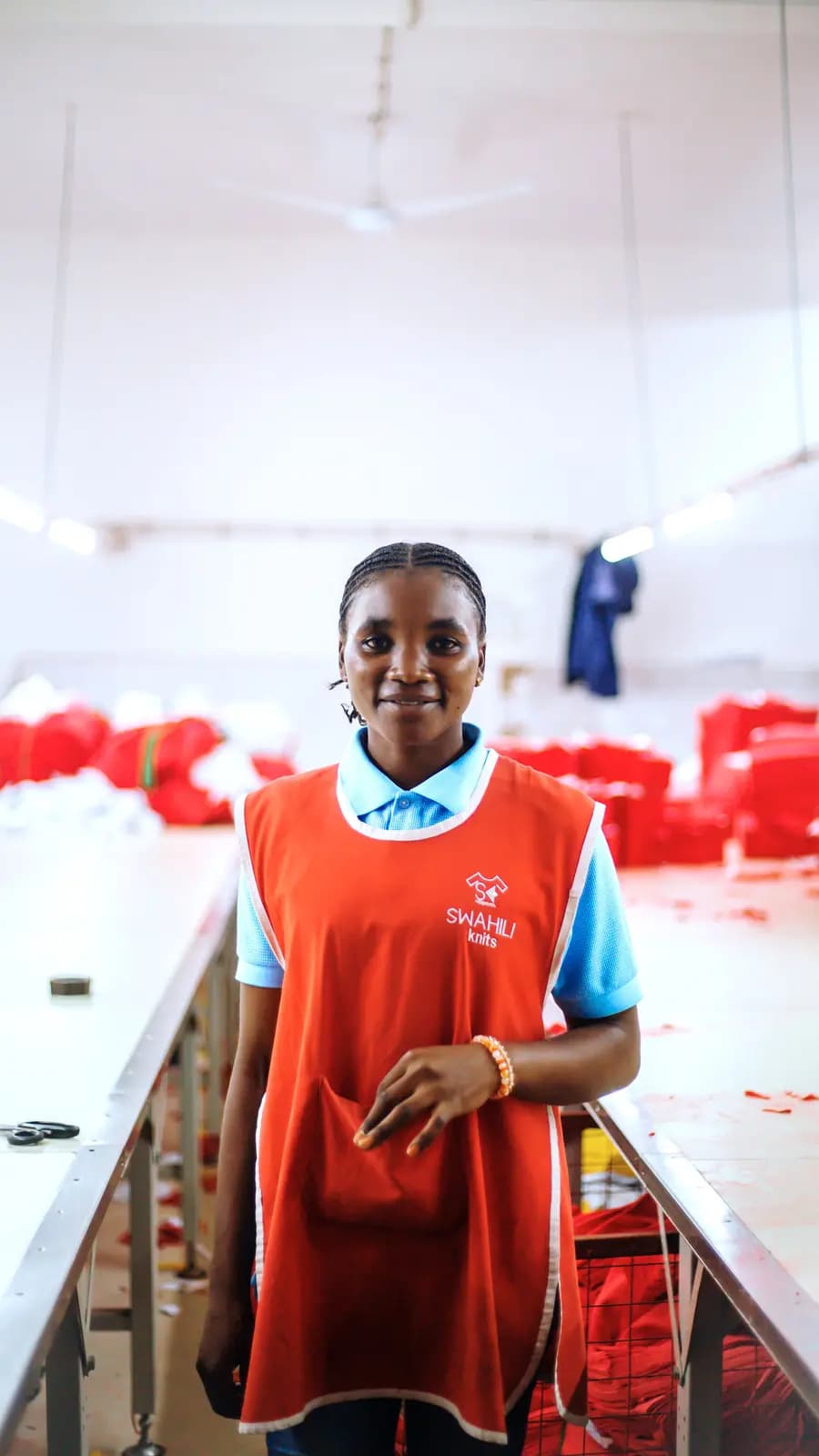 Swahili Knits team member on the factory floor